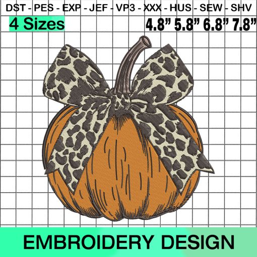 Pumpkin With Bow Embroidery Design, Halloween Embroidery Design