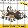 Book Cat Embroidery Design, Halloween Pumpkin Embroidery Design