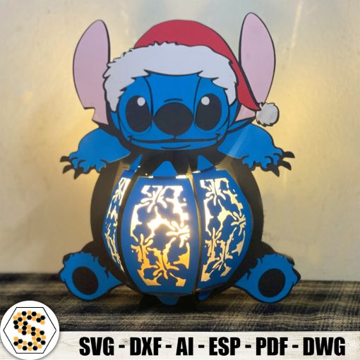 Christmas Stitch Lantern 3D Paper Cut, Disney Christmas 3D Paper Cut