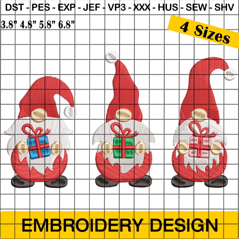 Gnomes with Christmas Gifts Embroidery Designs