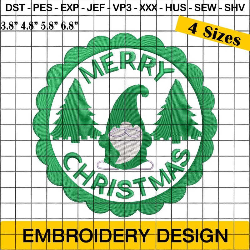 Merry Christmas Gnome Embroidery Design