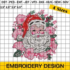 Santa Claus Face Christmas Embroidery Designs with Christmas Flowers