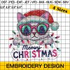 Cool Cat Merry Christmas Embroidery - Festive Christmas Embroidery Designs