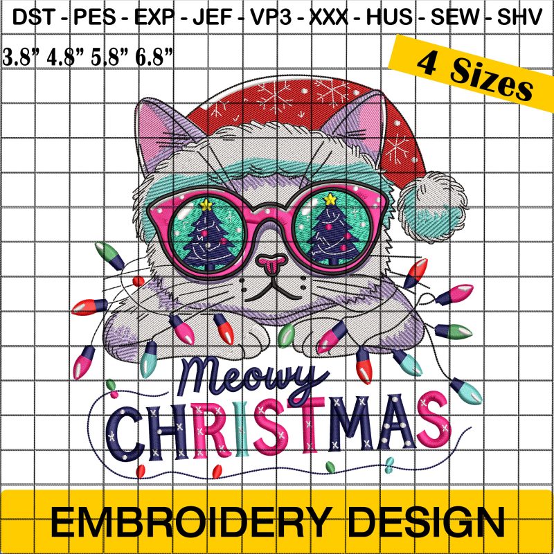 Cool Cat Merry Christmas Embroidery