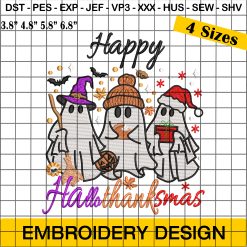 Happy Hallothanksmas Ghost Embroidery Designs