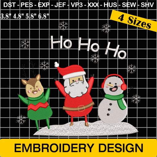 Ho Ho Ho Embroidery Design | Santa & Snowman Christmas Embroidery