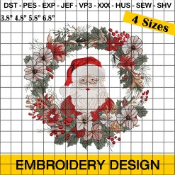 Vintage Santa Christmas Embroidery Designs with Floral Accents