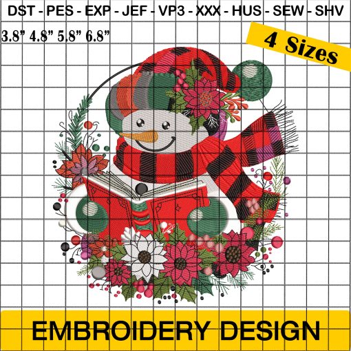 Snowman Reading Christmas Embroidery Designs