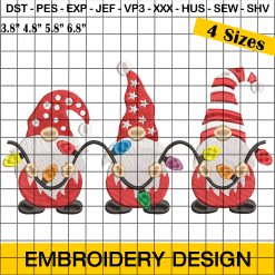 Festive Gnome Embroidery Designs - 3 Gnomes Christmas Embroidery for Holiday Projects