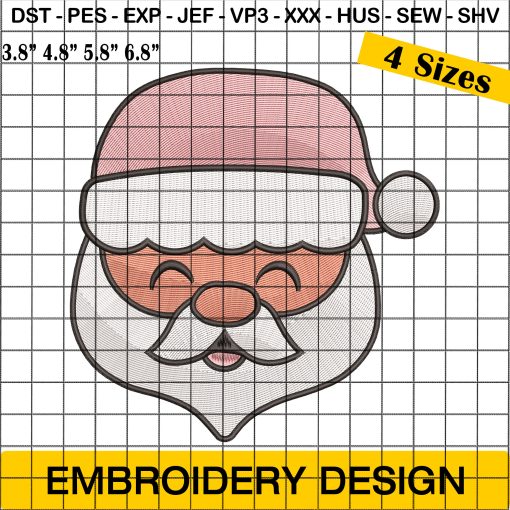 Cute Santa Claus Face Embroidery Design - Christmas Embroidery Designs