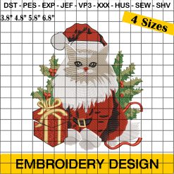 Christmas Cat Embroidery Design: Santa Cat Embroidery