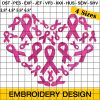 Pink Ribbon Heart Breast Cancer Embroidery Design