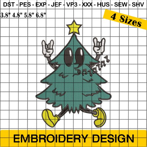 Christmas Tree Mascot Embroidery Design - Whistling Christmas Embroidery