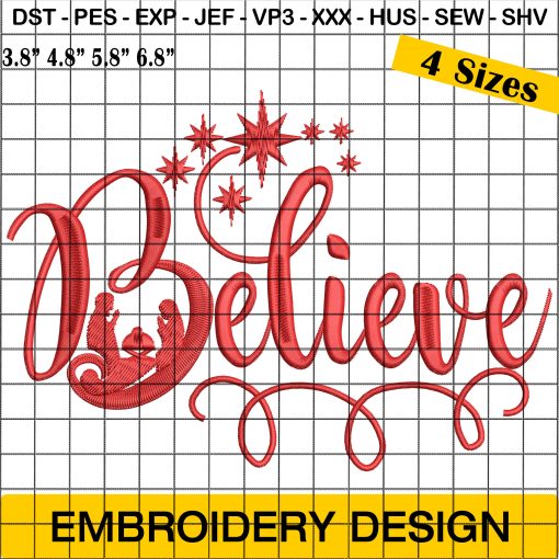 Believe Embroidery Design | Christmas Jesus Christ Embroidery Designs