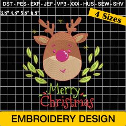 Adorable Merry Christmas Embroidery Reindeer Face - Festive Christmas Embroidery Designs