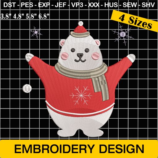 Cute Ice Bear Christmas Embroidery Designs