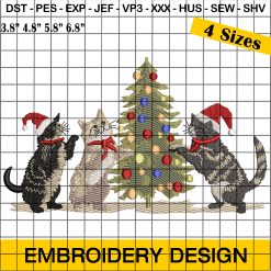 3 Cats and Christmas Tree Embroidery Design