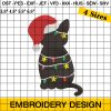 Christmas Black Cat Embroidery Design, Santa Hat Embroidery Design, Christmas Lights Embroidery Design