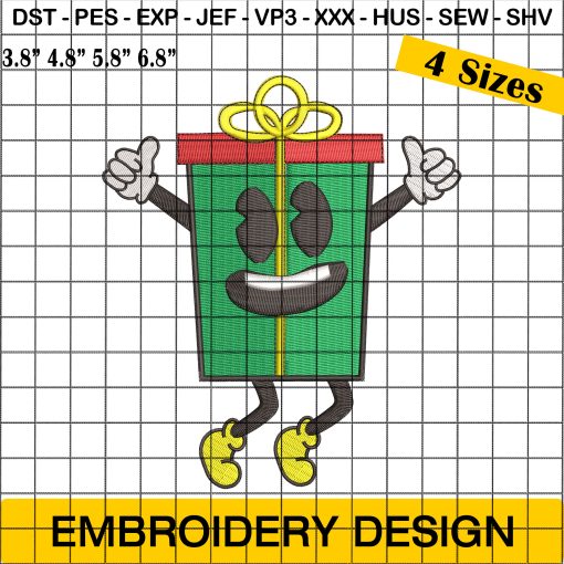 Jumping Gift Mascot Christmas Embroidery Designs