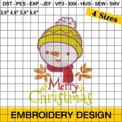 Cute Snowman Face Merry Christmas Embroidery Design