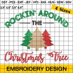 Rockin' Around the Christmas Tree Embroidery Design – Festive Christmas Tree Embroidery