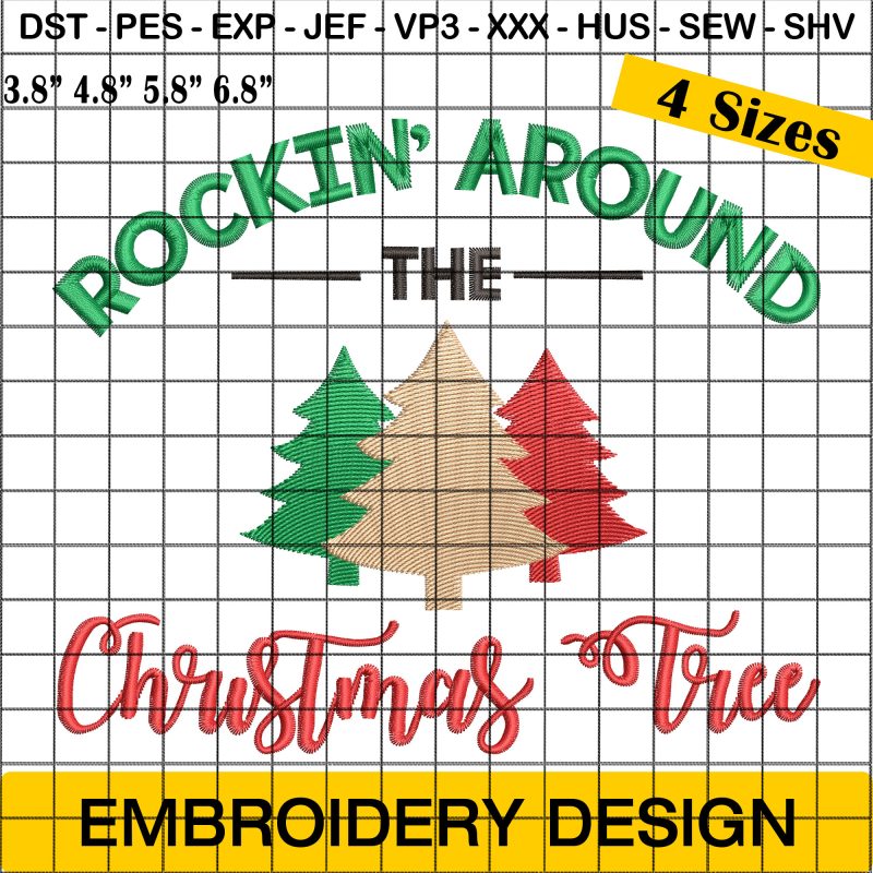 Rockin' Around the Christmas Tree Embroidery Design