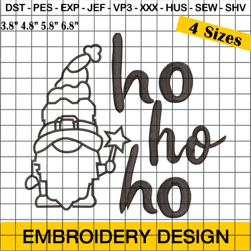 Ho Ho Ho Gnome Embroidery Design – Festive Christmas Embroidery Designs