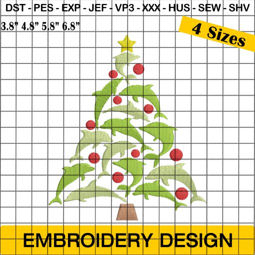 Dolphin Christmas Tree Embroidery Designs