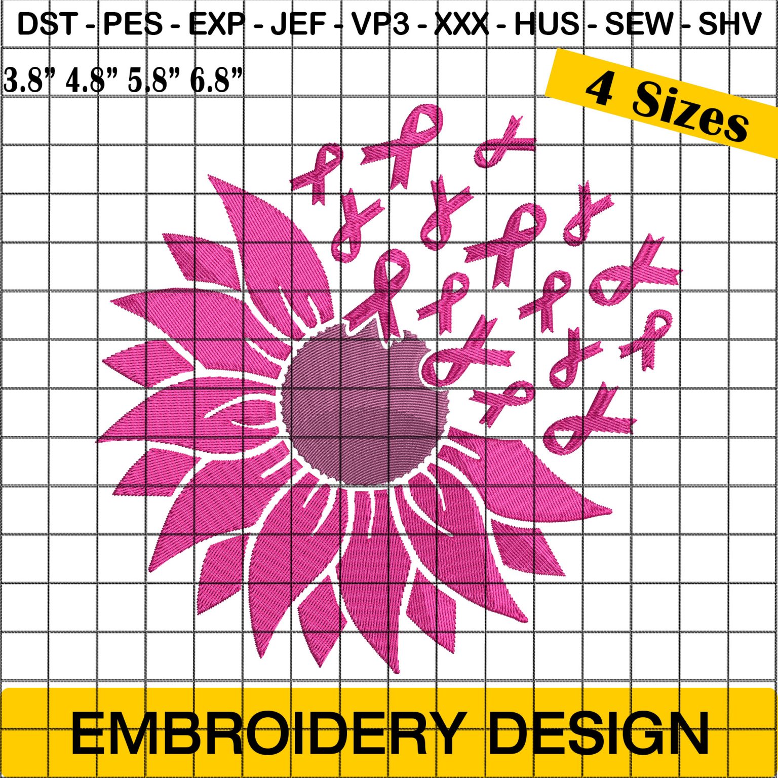 Pink Ribbons and Flower Breast Cancer Embroidery Design Beautiful