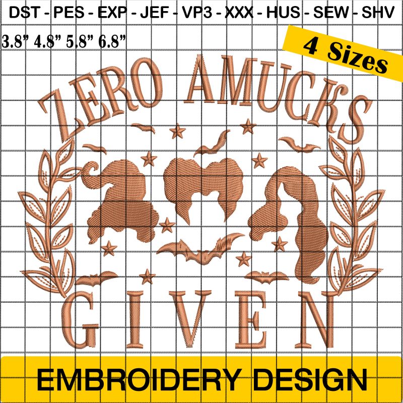 Zero Amucks Given Halloween Embroidery