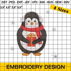 Cute Penguin with Christmas Gift Embroidery Design