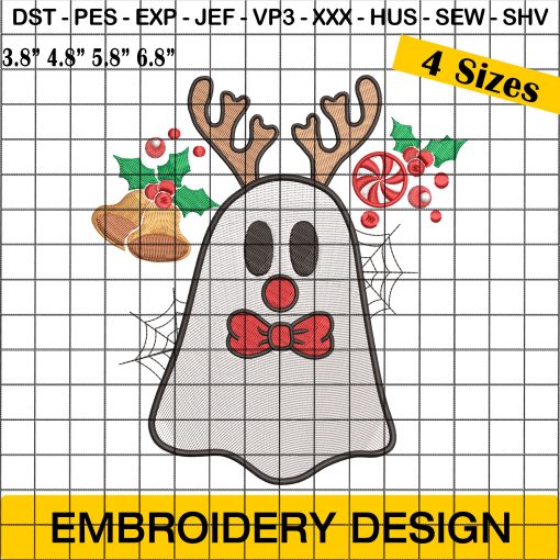 Ghost Embroidery Design, Halloween Embroidery Design, Christmas Embroidery Design, Reindeer Embroidery Design