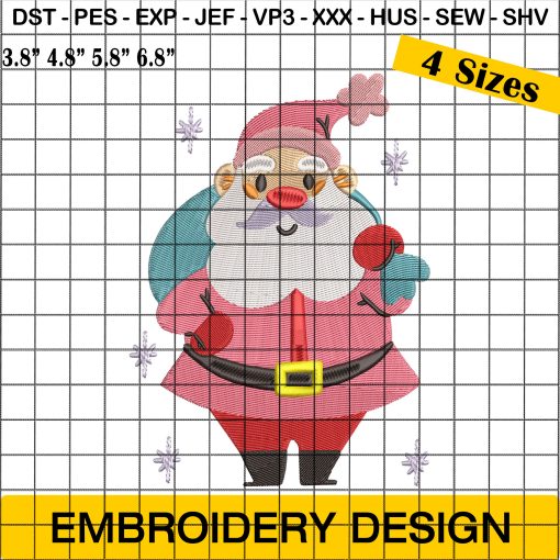 Santa with Gift Sack Embroidery, Christmas Embroidery Designs for Festive Projects