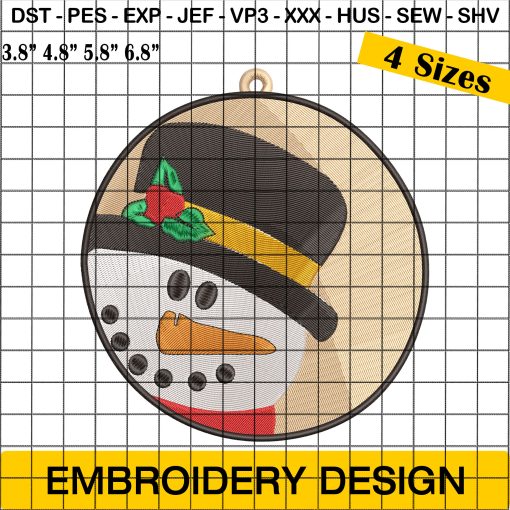 Festive Snowman Embroidery Ornament - Christmas Embroidery Designs for the Perfect Holiday Touch