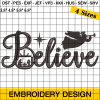 Believe Embroidery Design - Christmas Embroidery Designs with Black Text