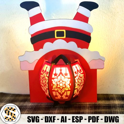 Funny Santa 3D Paper Cut Christmas Lantern, 3D Paper Lantern, Festive Holiday Decor