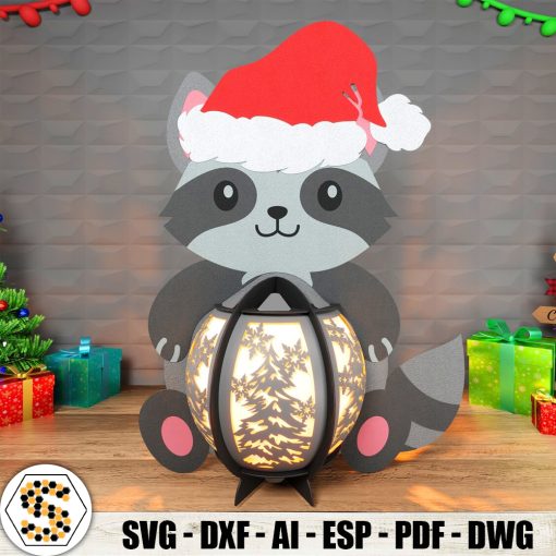 3D Christmas Raccoon Paper Lantern - Christmas Paper Lanterns