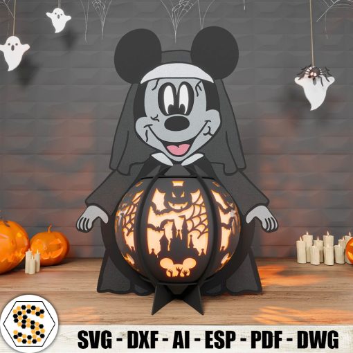 Mickey Mouse Nun 3D Paper Cut Halloween Paper Lantern | Unique 3D Paper Lantern for Halloween Decor