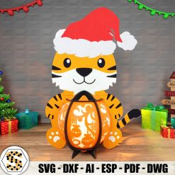 3D Cute Christmas Tiger Paper Lantern - Festive 3D Paper Cut Design