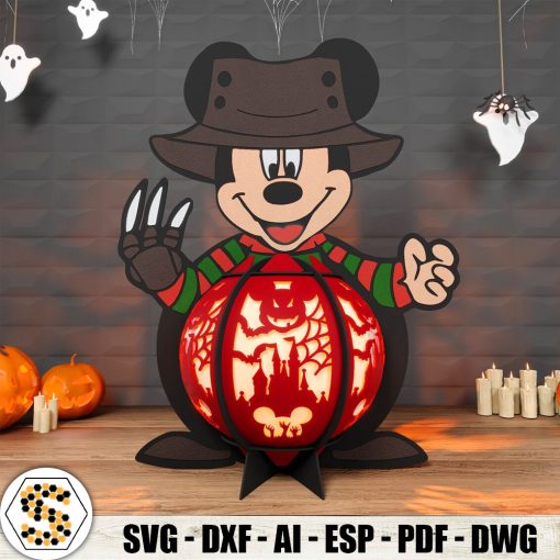 Mickey Mouse Freddy Krueger 3D Paper Cut Lantern, Halloween Paper Lantern, Spooky 3D Décor