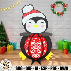 Baby Penguin 3D Paper Cut Christmas Lantern - Festive 3D Paper Lantern for Holiday Decor