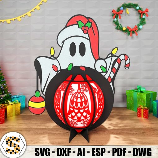 Cute Christmas Ghost 3D Paper Lantern, Halloween Paper Lanterns, 3D Paper Cut Christmas Lanterns