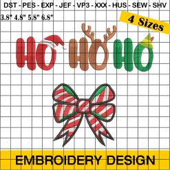 Ho Ho Ho Christmas Embroidery Design with Bow