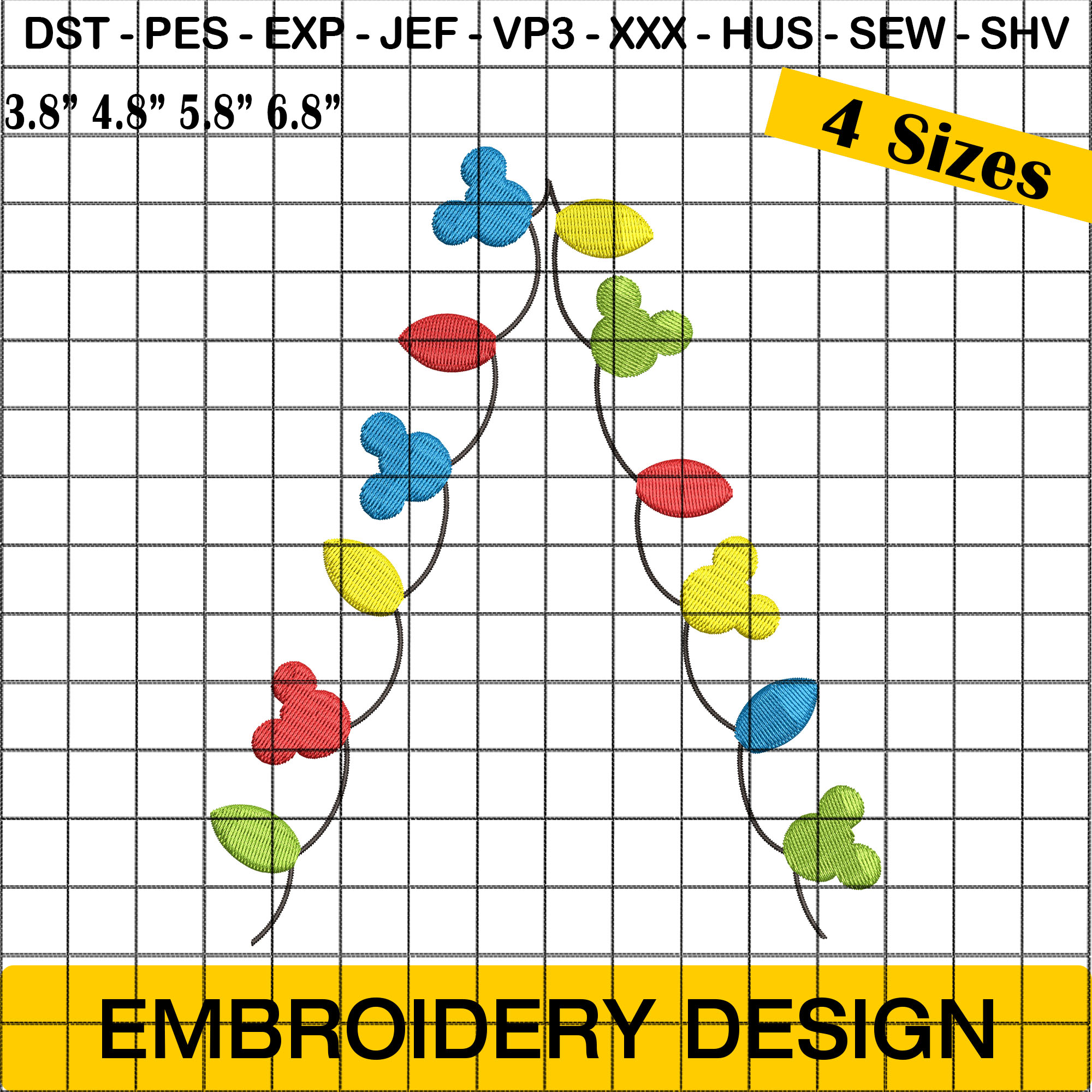 Cute Christmas Lights Embroidery Design - Festive Shapes