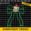 Christmas Bow Outline Embroidery Design with Grinch Face – Green Bow