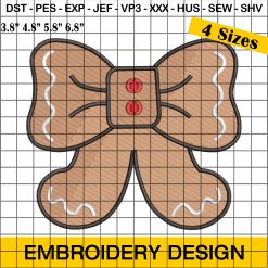 Gingerbread Bow Christmas Embroidery Design - Festive and Unique Holiday Stitching