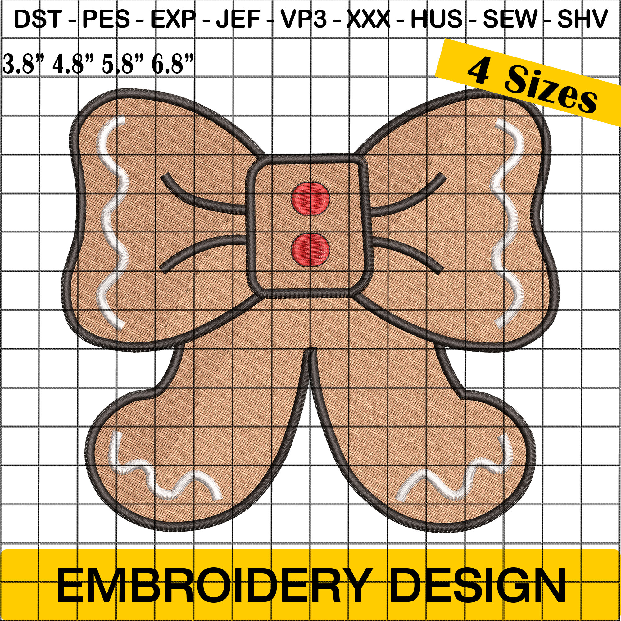 Gingerbread Bow Christmas Embroidery Design - Festive and Unique Holiday Stitching