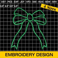 Green Christmas Bow Embroidery Design Outline