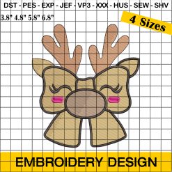 Reindeer Bow Christmas Embroidery Design - Perfect for Festive Creations!