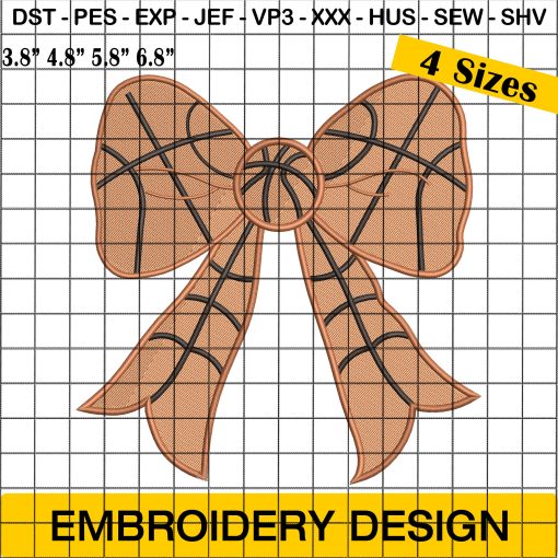 Basketball Christmas Bow Embroidery Design - Perfect Holiday Accessory!